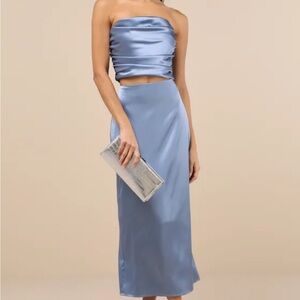 Elegant Blue Satin Two-Piece Dress